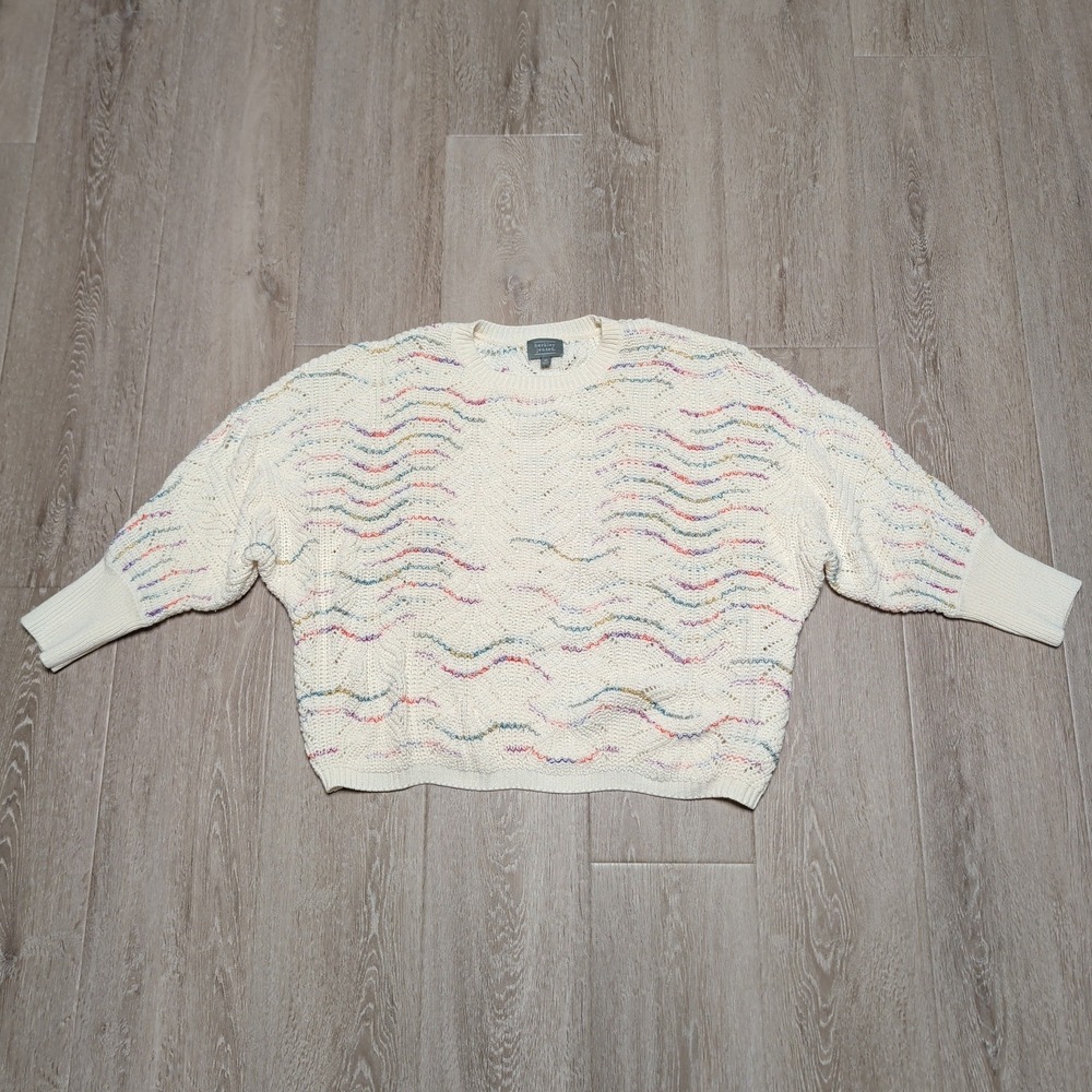 Berkley Jensen Funfetti Crewneck Knit Sweater Womens XL Cream Rainbow Batwing